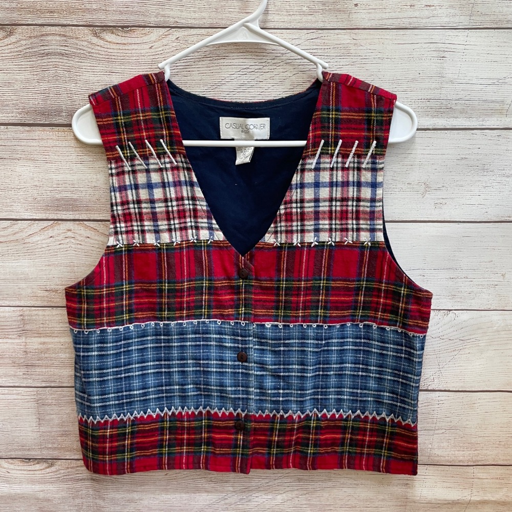 VINTAGE CASUAL CORNER‎ FLANNEL PATCHWORK EMBROIDERED VEST